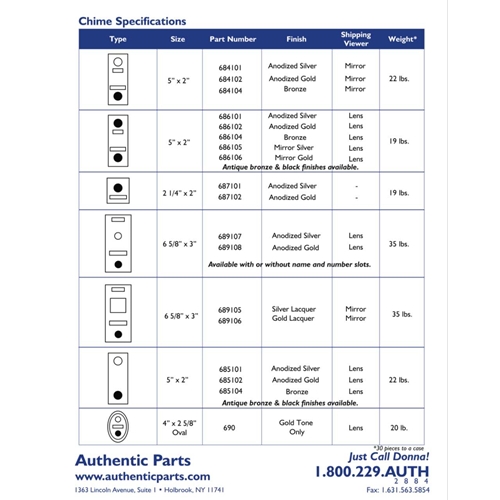Mechanical Door Chime - Anodized Aluminum - with Wide Angle Viewer